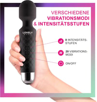LOVELY WAND Vezeték Nélküli Masszírozó - 8 Sebességfokozat, 20 Vibrációs Mód, Vízálló, Újratölthető, Hordozható Mini Testmasszírozó, Fekete 2