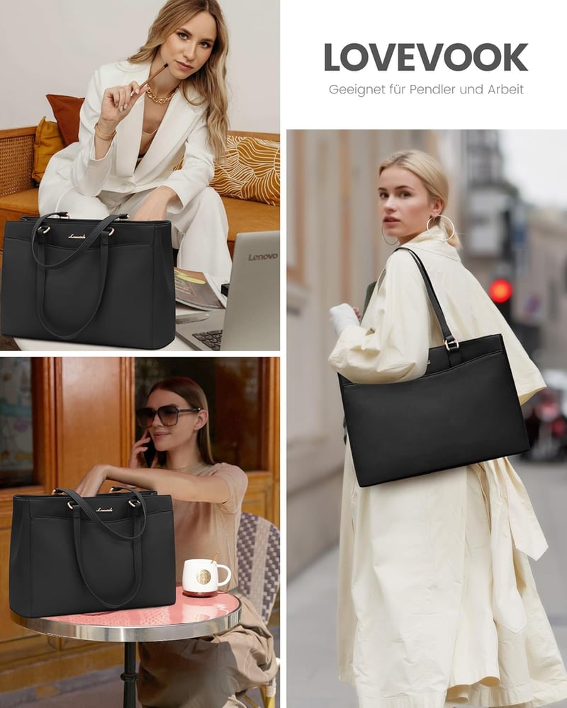 LOVEVOOK 15.6 Colos Laptop Táska Női Elegáns Üzleti Válltáska Fekete - 15,6 Zoll, Black