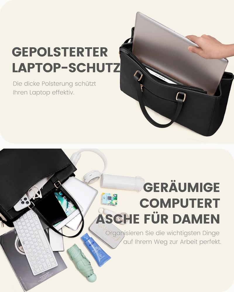 LOVEVOOK 15.6 Colos Laptop Táska Női Elegáns Üzleti Válltáska Fekete - 15,6 Zoll, Black