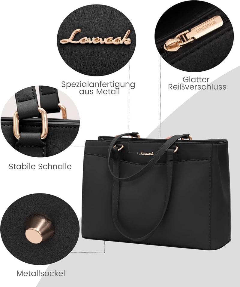 LOVEVOOK 15.6 Colos Laptop Táska Női Elegáns Üzleti Válltáska Fekete - 15,6 Zoll, Black