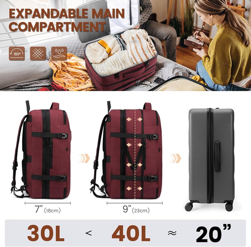LOVEVOOK 17.3" Laptop Hátizsák 30-40L Bővíthető Utazási Backpack Bordó