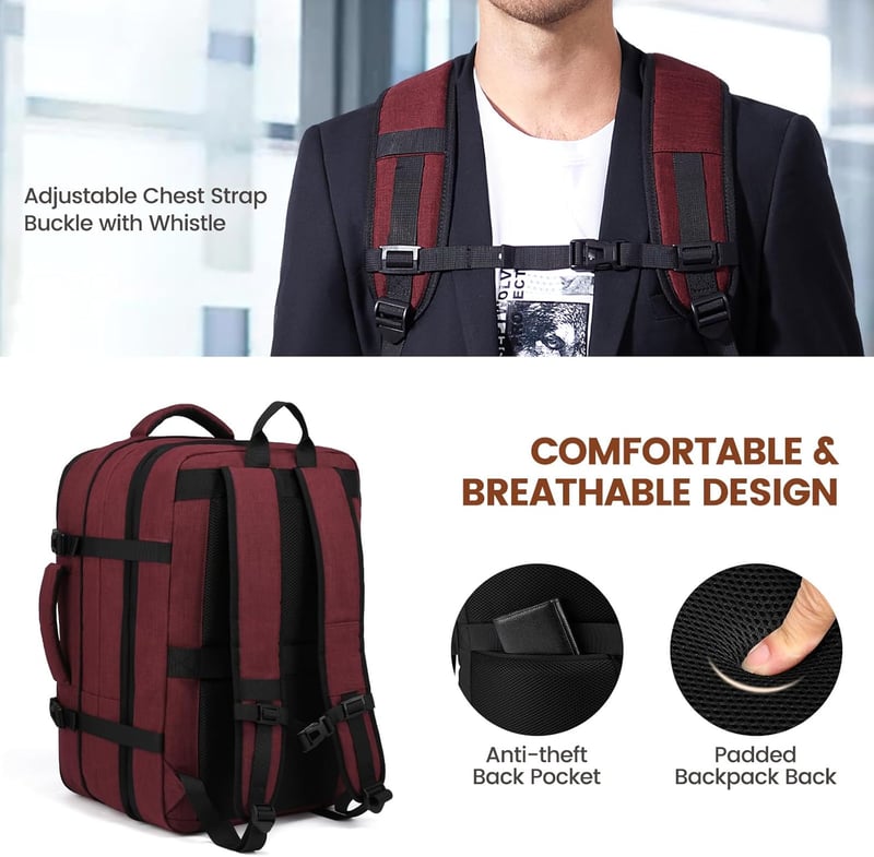 LOVEVOOK 17.3" Laptop Hátizsák 30-40L Bővíthető Utazási Backpack Bordó