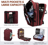 LOVEVOOK 17.3" Laptop Hátizsák 30-40L Bővíthető Utazási Backpack Bordó 4