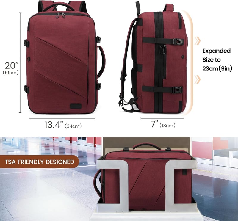 LOVEVOOK 17.3" Laptop Hátizsák 30-40L Bővíthető Utazási Backpack Bordó