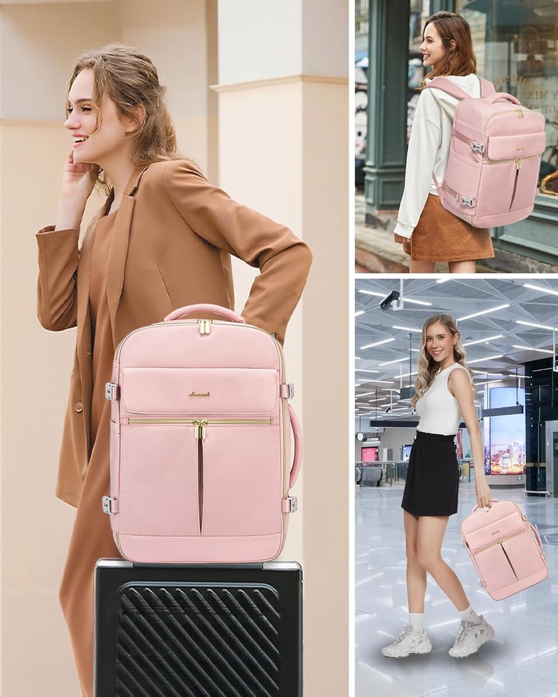 LOVEVOOK 40L Utazási Hátizsák Női Férfi Vízálló Laptop Hátizsák Repülőgép Fedélzeti Poggyász Rózsaszín
