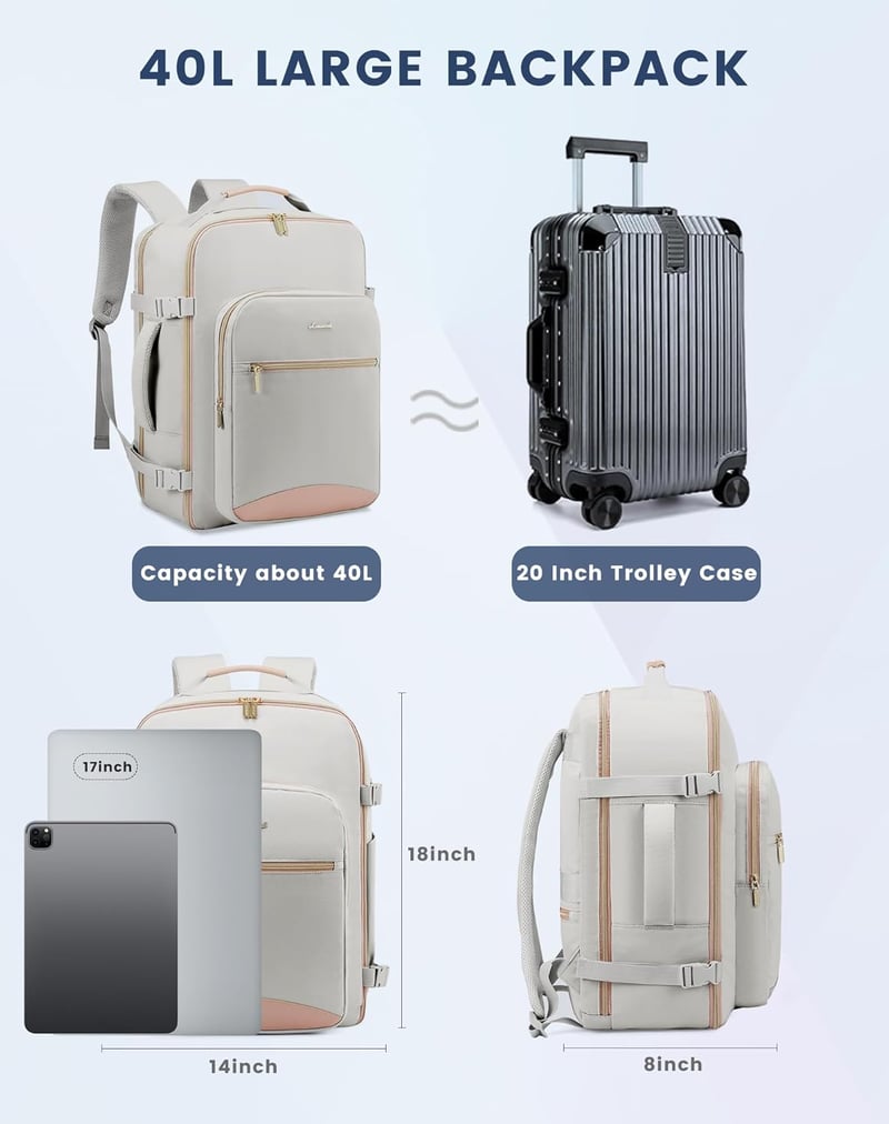 Lovevook 40L utazási hátizsák repülőgéphez, vízálló laptop hátizsák nőknek