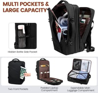 LOVEVOOK Kézipoggyász Hátizsák 30L - Bővíthető Utazótáska 15,6" Laptophoz, Repülőgép Fedélzeti Táska 180° Nyitással, Fekete 4