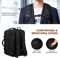 LOVEVOOK Kézipoggyász Hátizsák 30L - Bővíthető Utazótáska 15,6" Laptophoz, Repülőgép Fedélzeti Táska 180° Nyitással, Fekete 6