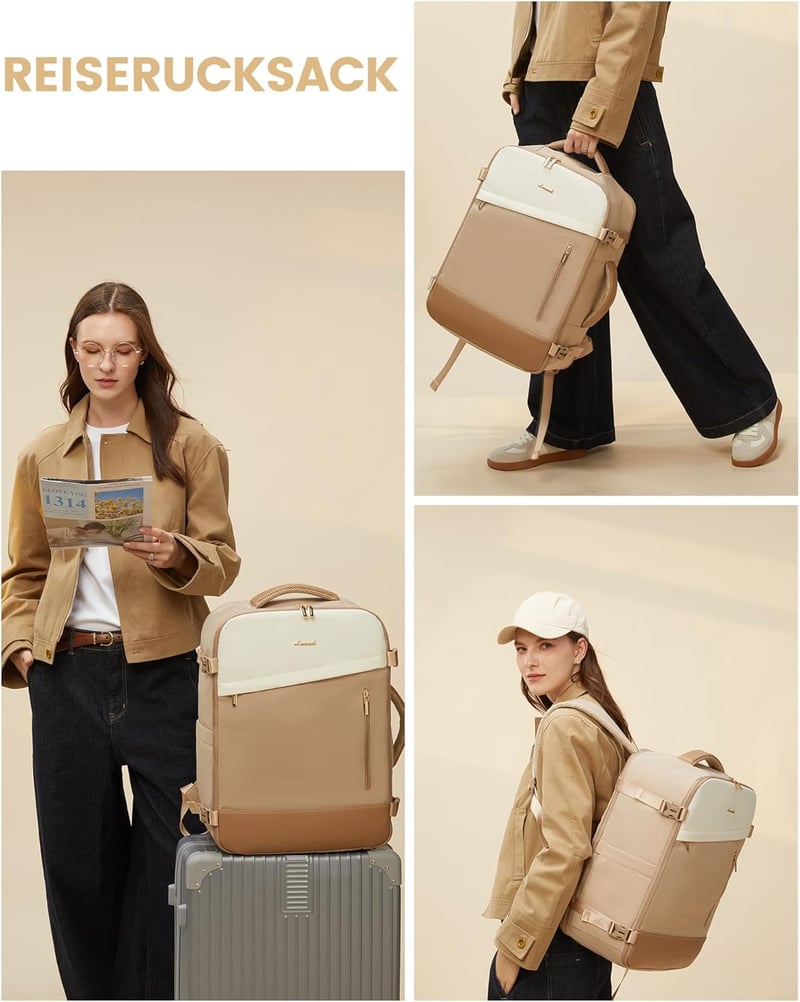LOVEVOOK Kézipoggyász Hátizsák 40x20x25 Ryanair Wizz Air Eurowings Utazótáska Női Bővíthető Kabinbőrönd 20L Khaki