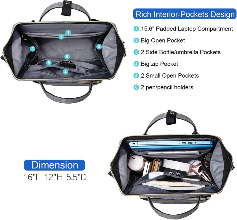 LOVEVOOK Női Laptop Hátizsák 15.6" Laptoptartóval, Vízálló Üzleti Hátizsák USB Töltőporttal, Lopásbiztos Iskolatáska Utazáshoz, Munkához