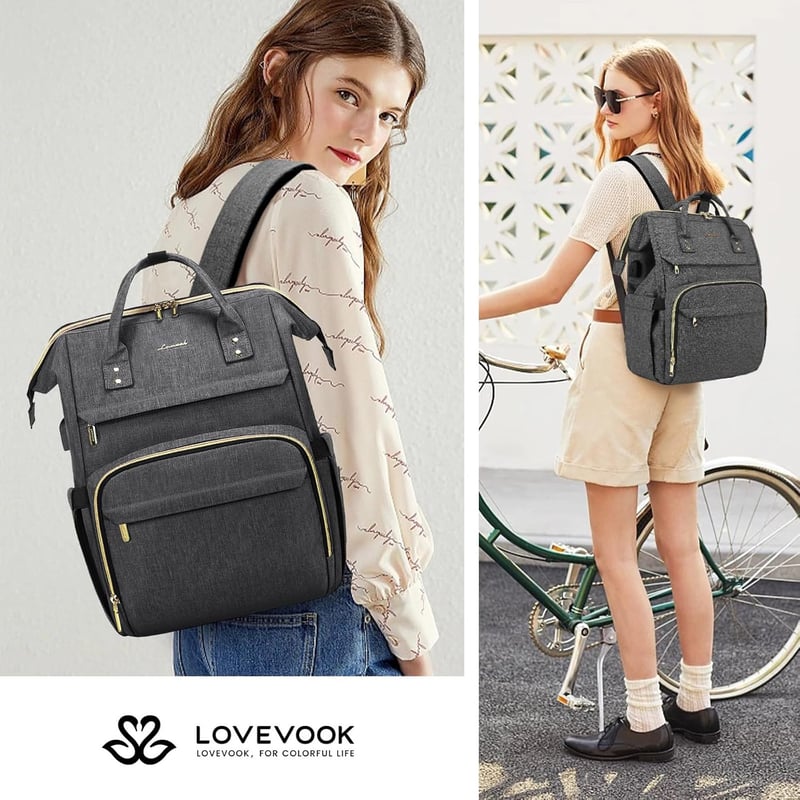 LOVEVOOK Női Laptop Hátizsák 15,6" Laptoptartóval, Vízálló Üzleti Hátizsák USB Töltőporttal, Lopásbiztos Iskolatáska Utazáshoz, Munkához