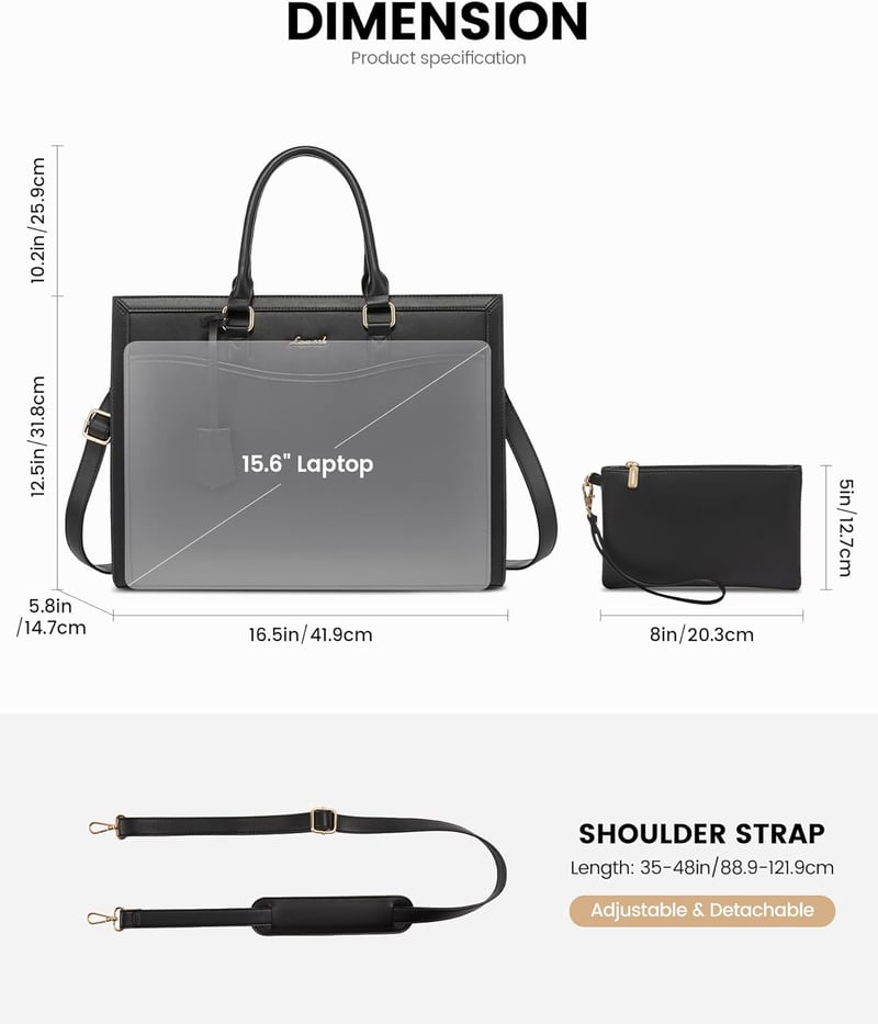 LOVEVOOK Női Laptop Táska 15.6" - Elegáns Fekete PU Bőr Válltáska Nagy Kapacitással - Üzleti, Iskolai Használatra - Többfunkciós Kézitáska T