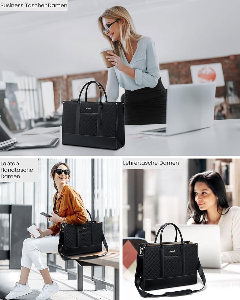 LOVEVOOK Női Laptop Táska 17" - Vízálló Üzleti Kézitáska Nagy Kapacitással, Többfunkciós Válltáska Egyetemre, Munkába - Fekete