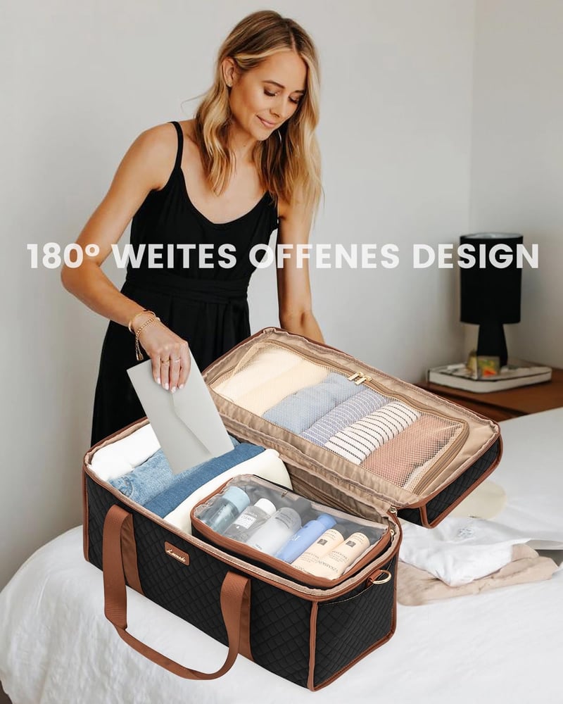 LOVEVOOK Női Utazótáska Vízálló Hétvégi Kézipoggyász - Nagy Méretű Sporttáska Repülőgépre, Kórházi Tartózkodásra, Edzőterembe, Fekete-Barna
