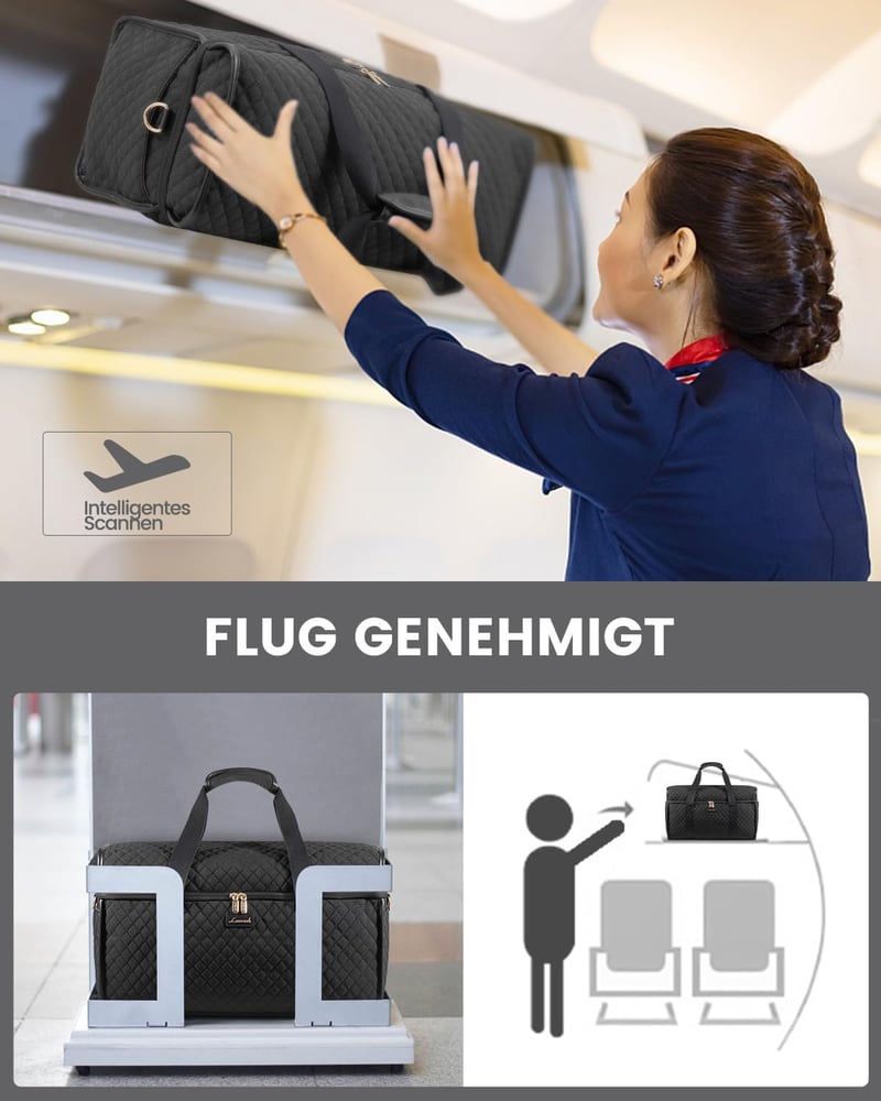 LOVEVOOK Női Utazótáska Vízálló Weekender Kézipoggyász Nagy Sporttáska Kórházi Táska Repülőgép Edzőterem Fekete - XL, Beige and Black