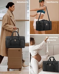 LOVEVOOK Női Utazótáska Vízálló Weekender Kézipoggyász Nagy Sporttáska Kórházi Táska Repülőgép Edzőterem Fekete - XL, Beige and Black 2