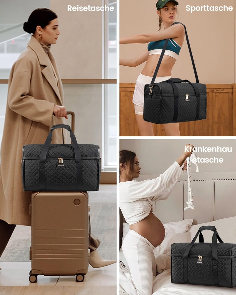 LOVEVOOK Női Utazótáska Vízálló Weekender Kézipoggyász Nagy Sporttáska Kórházi Táska Repülőgép Edzőterem Fekete - XL, Beige and Black