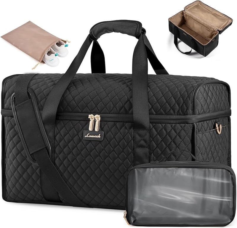 LOVEVOOK Női Utazótáska Vízálló Weekender Kézipoggyász Nagy Sporttáska Kórházi Táska Repülőgép Edzőterem Fekete - XL, Beige and Black