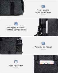 LOVEVOOK Rolltop Hátizsák 17.3" Laptop Vízálló Utazási Iskolai Munka Fekete Vászon 5