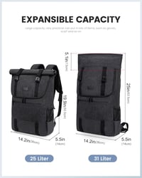 LOVEVOOK Rolltop Hátizsák 17.3" Laptop Vízálló Utazási Iskolai Munka Fekete Vászon 3