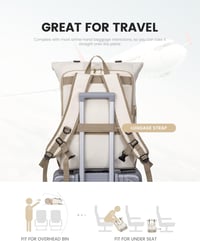 LOVEVOOK Rolltop Hátizsák 17,3" Laptophoz - Bővíthető 25-32L Utazó Táska Egyetemistáknak és Üzleti Használatra, Bézs-Khaki Színben 3