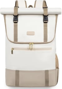 LOVEVOOK Rolltop Hátizsák 17,3" Laptophoz - Bővíthető 25-32L Utazó Táska Egyetemistáknak és Üzleti Használatra, Bézs-Khaki Színben 1