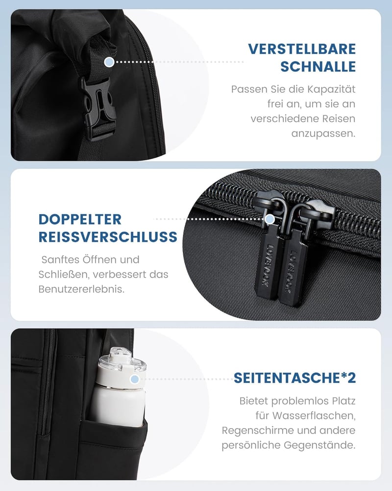 LOVEVOOK Rolltop Hátizsák 17 Colos Laptophoz - Vízálló, Nagyméretű Unisex Hátizsák Iskolába, Egyetemre, Utazáshoz és Kerékpározáshoz - Feket