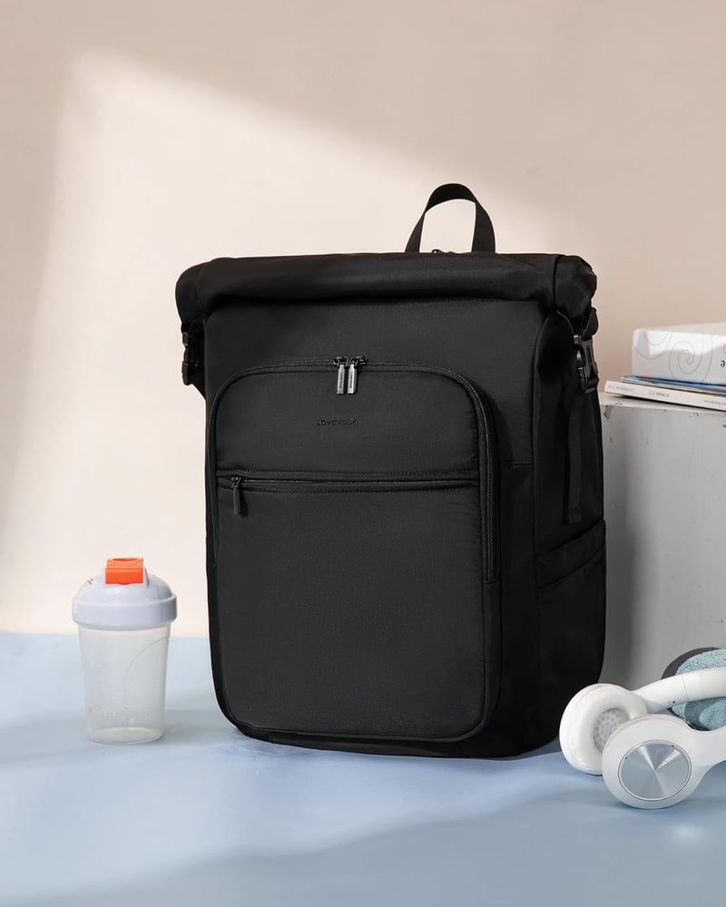 LOVEVOOK Rolltop Hátizsák 17 Colos Laptophoz - Vízálló, Nagyméretű Unisex Hátizsák Iskolába, Egyetemre, Utazáshoz és Kerékpározáshoz - Feket