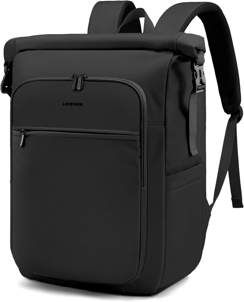 LOVEVOOK Rolltop Hátizsák 17 Colos Laptophoz - Vízálló, Nagyméretű Unisex Hátizsák Iskolába, Egyetemre, Utazáshoz és Kerékpározáshoz - Feket