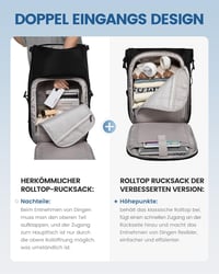 LOVEVOOK Rolltop Hátizsák 17 Colos Laptophoz - Vízálló, Nagyméretű Unisex Hátizsák Iskolába, Egyetemre, Utazáshoz és Kerékpározáshoz - Feket 3