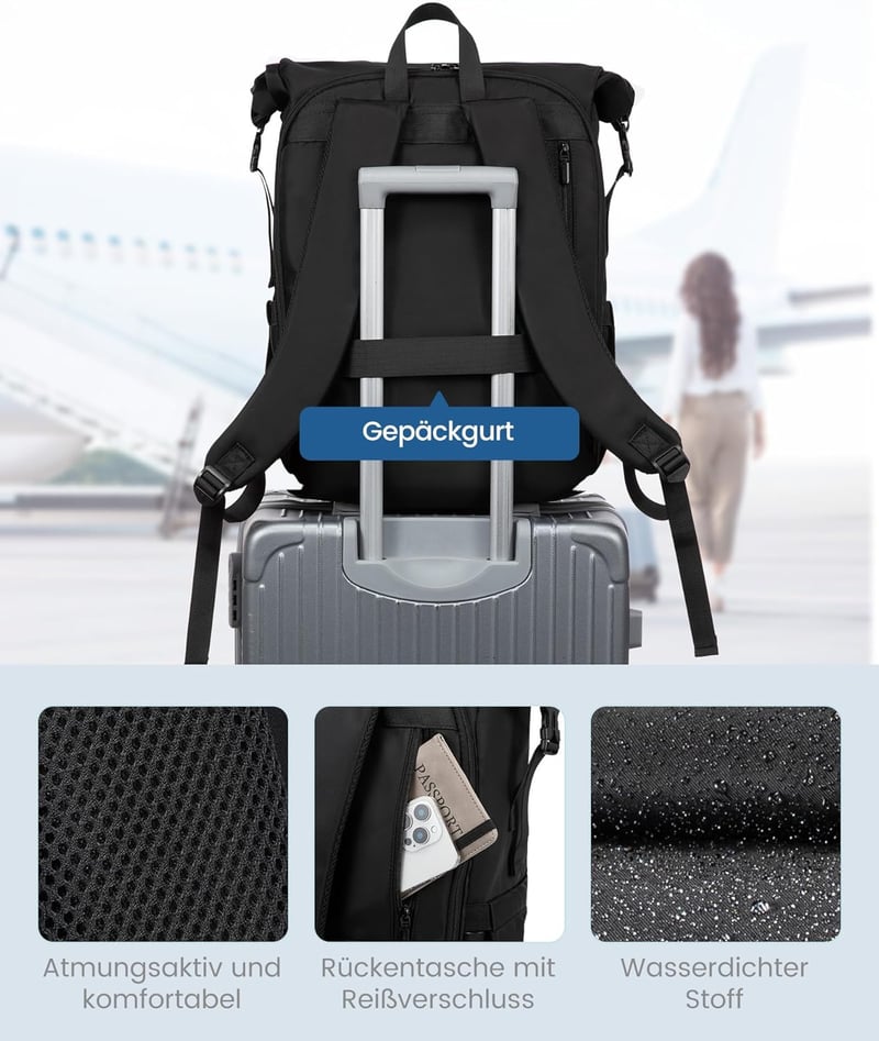 LOVEVOOK Rolltop Hátizsák 17 Colos Laptophoz - Vízálló, Nagyméretű Unisex Hátizsák Iskolába, Egyetemre, Utazáshoz és Kerékpározáshoz - Feket