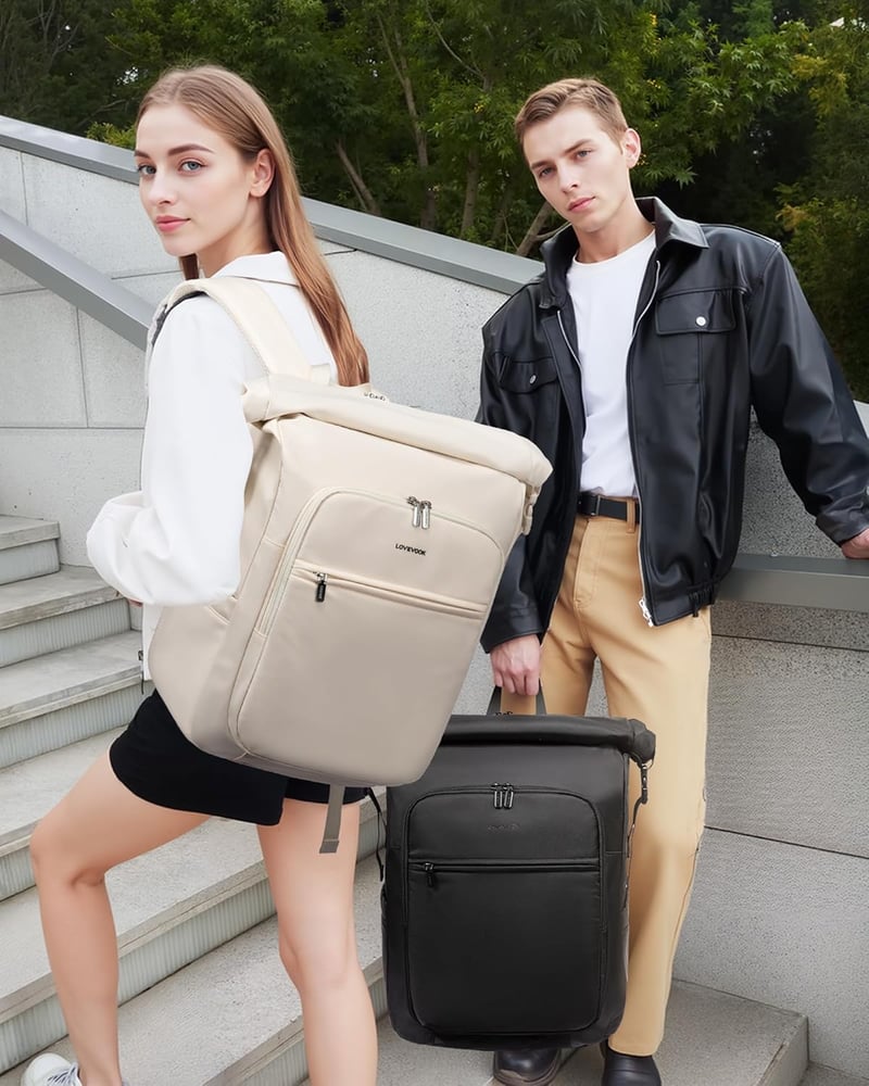 LOVEVOOK Rolltop Hátizsák 17 Colos Laptophoz - Vízálló, Nagyméretű Unisex Hátizsák Iskolába, Egyetemre, Utazáshoz és Kerékpározáshoz - Feket