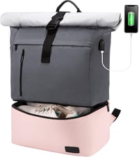 LOVEVOOK Rolltop Női Hátizsák Cipőtartó Rekesszel - Vízálló 17 Colos Laptop Táska Utazáshoz, Iskolába, Túrázáshoz, USB Töltőporttal (Szürke- 1
