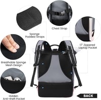 LOVEVOOK Rolltop Női Hátizsák Cipőtartó Rekesszel - Vízálló 17 Colos Laptop Táska Utazáshoz, Iskolába, Túrázáshoz, USB Töltőporttal (Szürke- 4