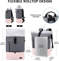 LOVEVOOK Rolltop Női Hátizsák Cipőtartó Rekesszel - Vízálló 17 Colos Laptop Táska Utazáshoz, Iskolába, Túrázáshoz, USB Töltőporttal (Szürke- 5