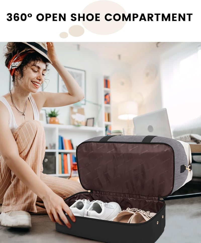 LOVEVOOK Utazótáska 60L - Könnyű Sporttáska Cipőtartóval és Neszesszerrel, Kézipoggyász Repülőgépre, Ryanair Kompatibilis, Unisex Hétvégi Tá