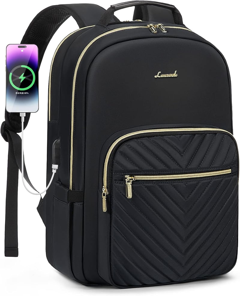 LOVEVOOK Vízálló Laptop Hátizsák 15,6" - Női Iskolatáska USB Töltőporttal, Több Rekesszel, Utazáshoz, Munkához, Egyetemhez - Fekete