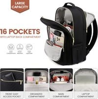 LOVEVOOK Vízálló Laptop Hátizsák 15,6" - Női Iskolatáska USB Töltőporttal, Több Rekesszel, Utazáshoz, Munkához, Egyetemhez - Fekete 2