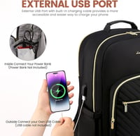 LOVEVOOK Vízálló Laptop Hátizsák 15,6" - Női Iskolatáska USB Töltőporttal, Több Rekesszel, Utazáshoz, Munkához, Egyetemhez - Fekete 5