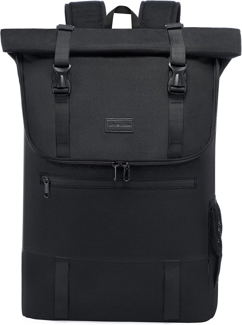 LOVEVOOK Vízálló Laptop Hátizsák 17,3" - Bővíthető Rolltop Utazó Táska 32L, Lopásgátló Zsebbel, Bőröndre Rögzíthető, Fekete