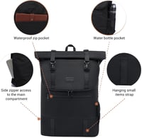 LOVEVOOK Vízálló Laptop Hátizsák 17,3" - Bővíthető Rolltop Utazó Táska 32L, Lopásgátló Zsebbel, Bőröndre Rögzíthető, Fekete 4
