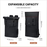 LOVEVOOK Vízálló Laptop Hátizsák 17,3" - Bővíthető Rolltop Utazó Táska 32L, Lopásgátló Zsebbel, Bőröndre Rögzíthető, Fekete 5