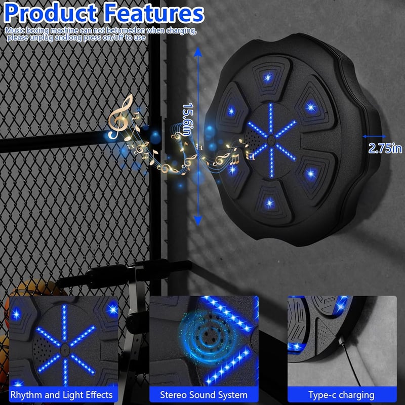 LPQKCcY Zenés Boxgép LED Kijelzővel Bluetooth Boxkesztyűvel