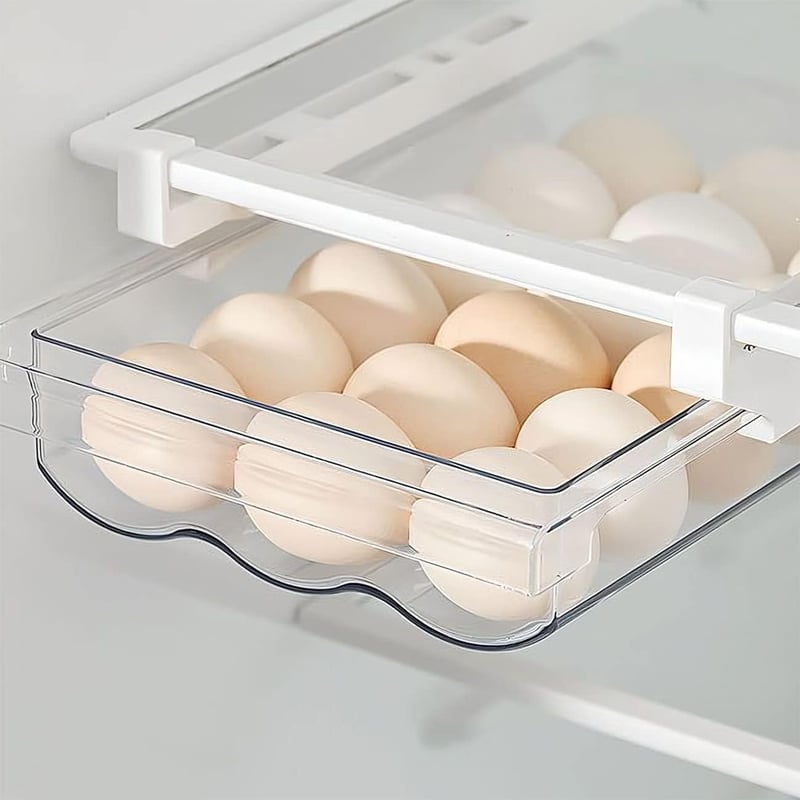 Organizator retractabil pentru ouă Lrocotanc pentru frigider, cu șină glisantă și mâner, cutie extensibilă de depozitare a ouălor pentru frigider, congelator și bucătărie