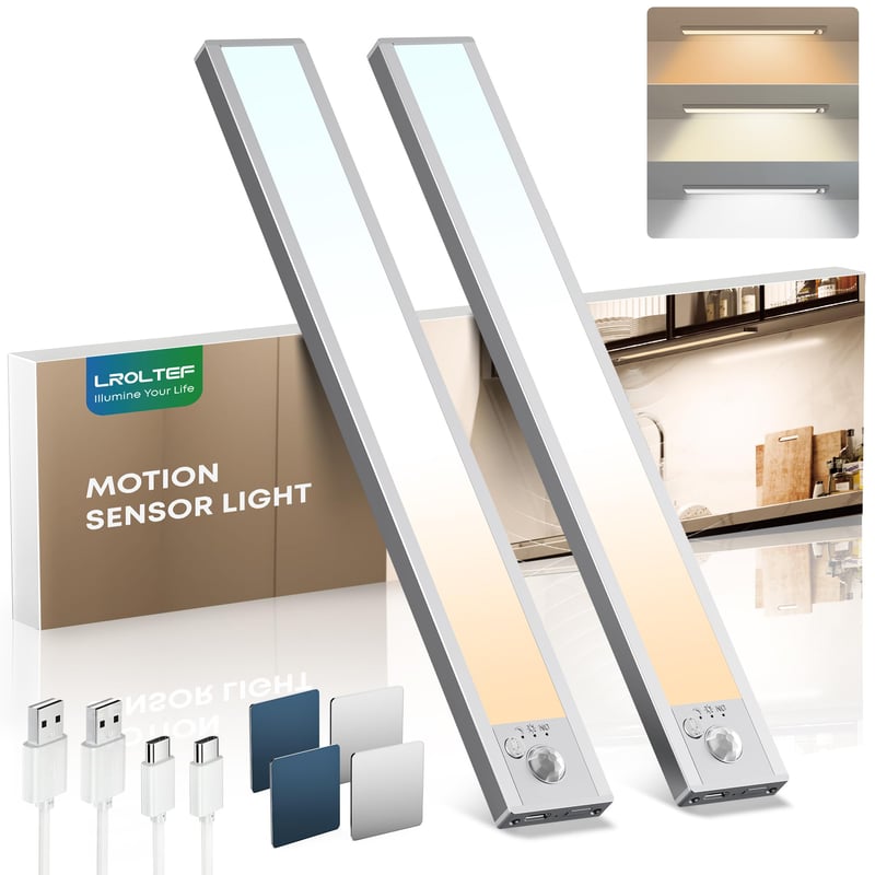 LROLTEF LED svetlo do skrinky so snímačom pohybu – 21 cm, 1500 mAh, nastaviteľná teplota svetla 3000K-6500K a jas, nabíjateľné, magnetické, do kuchyne a na schodisko