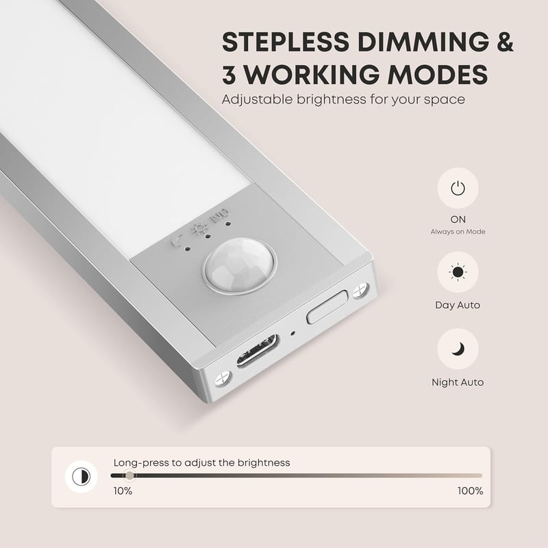 LROLTEF LED szekrénylámpa mozgásérzékelővel 21cm újratölthető dimmer - 6500K 21CM*2