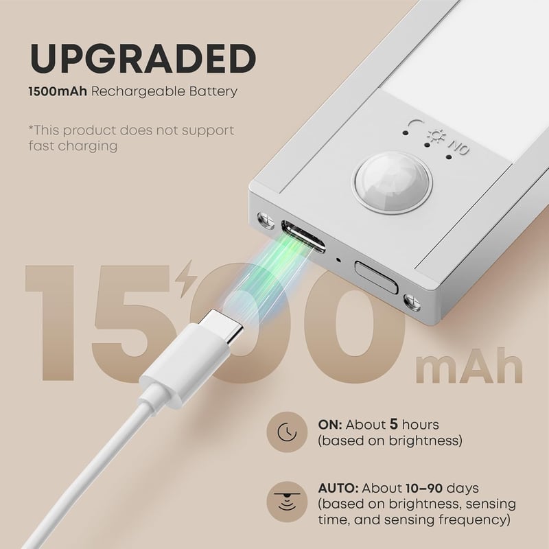LROLTEF LED szekrénylámpa mozgásérzékelővel 21cm újratölthető dimmer - 6500K 21CM*2