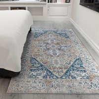 Lrrtso Mosható Szőnyeg Modern Boho Mintás Vintage Kék 160x230cm Kültéri Beltéri - 20 x 24 cm (Rechteckig), Vintage Blue 3