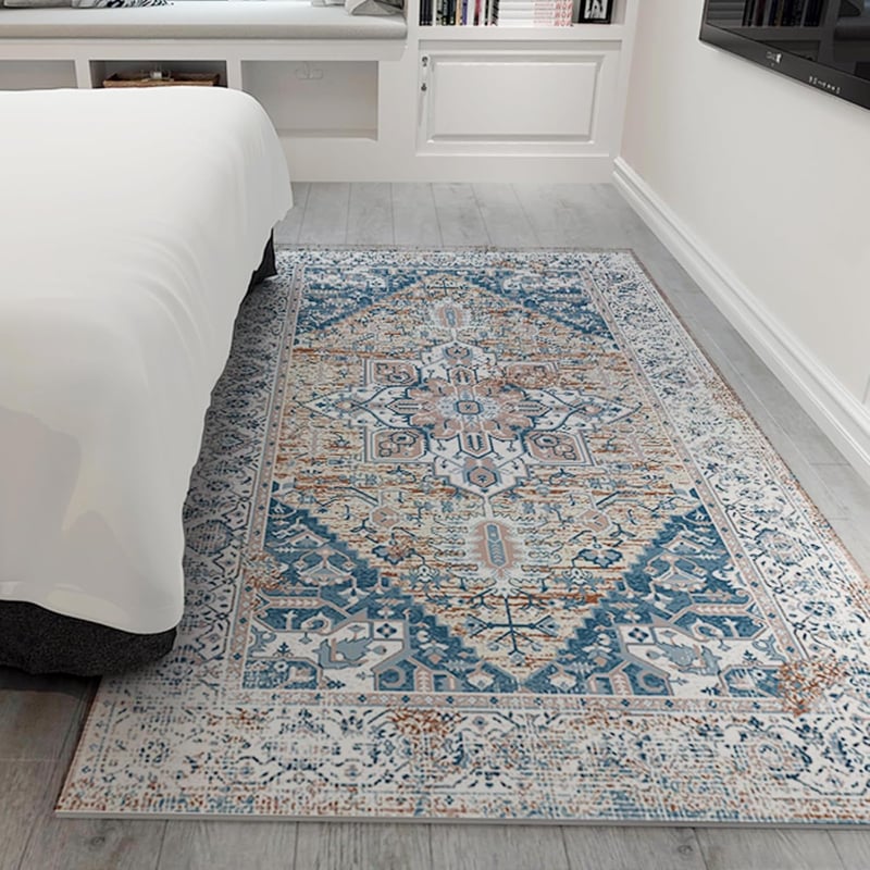 Lrrtso Mosható Szőnyeg Modern Boho Mintás Vintage Kék 160x230cm Kültéri Beltéri - 20 x 24 cm (Rechteckig), Vintage Blue