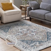 Lrrtso Mosható Szőnyeg Modern Boho Mintás Vintage Kék 160x230cm Kültéri Beltéri - 20 x 24 cm (Rechteckig), Vintage Blue 6